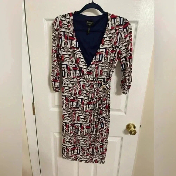 Laundry Shelli Segal Patterned 3/4 Sleeve Faux Wrap Dress Size S - Picture 4 of 14